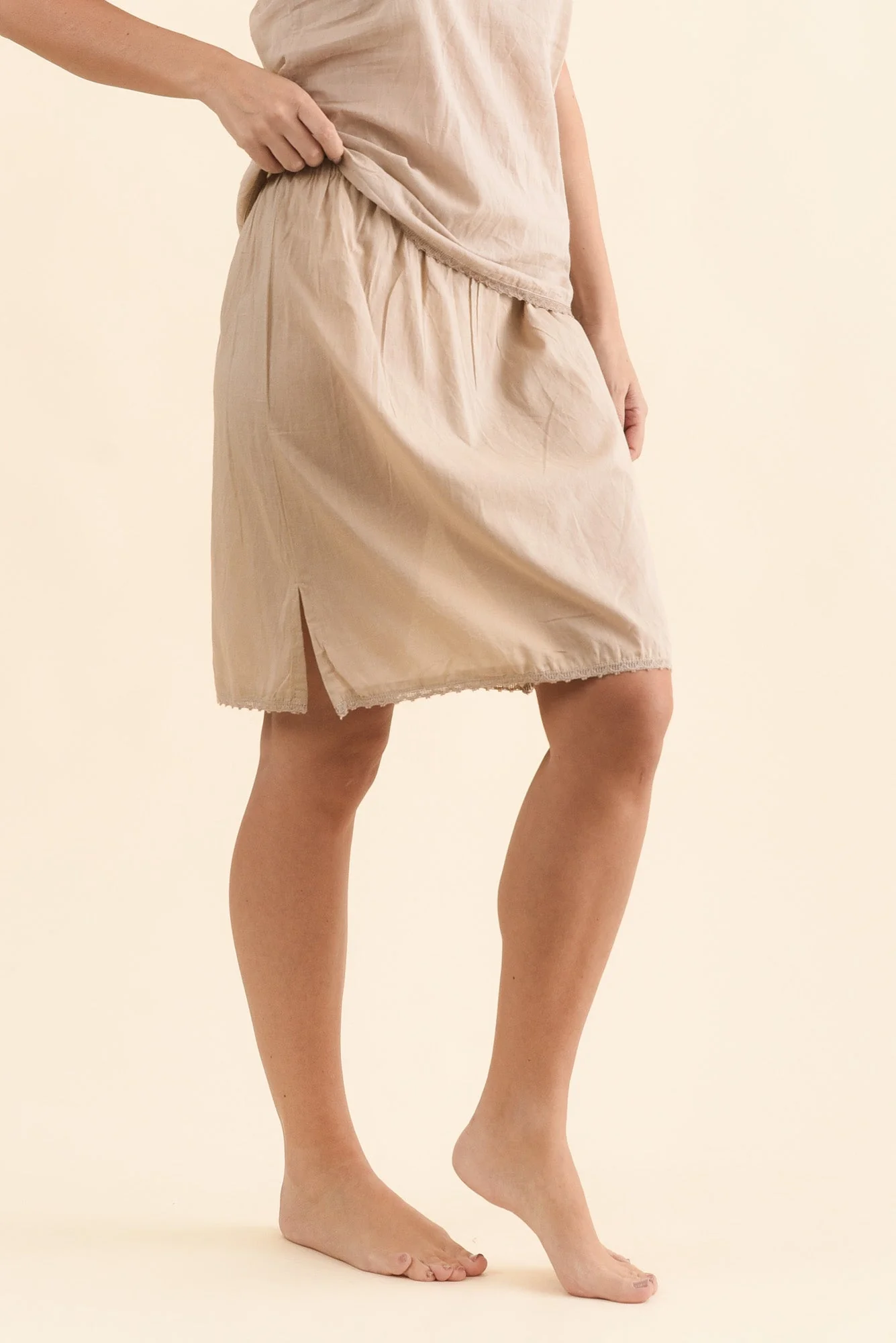 Nude Cotton Slip Skirt - Image 4