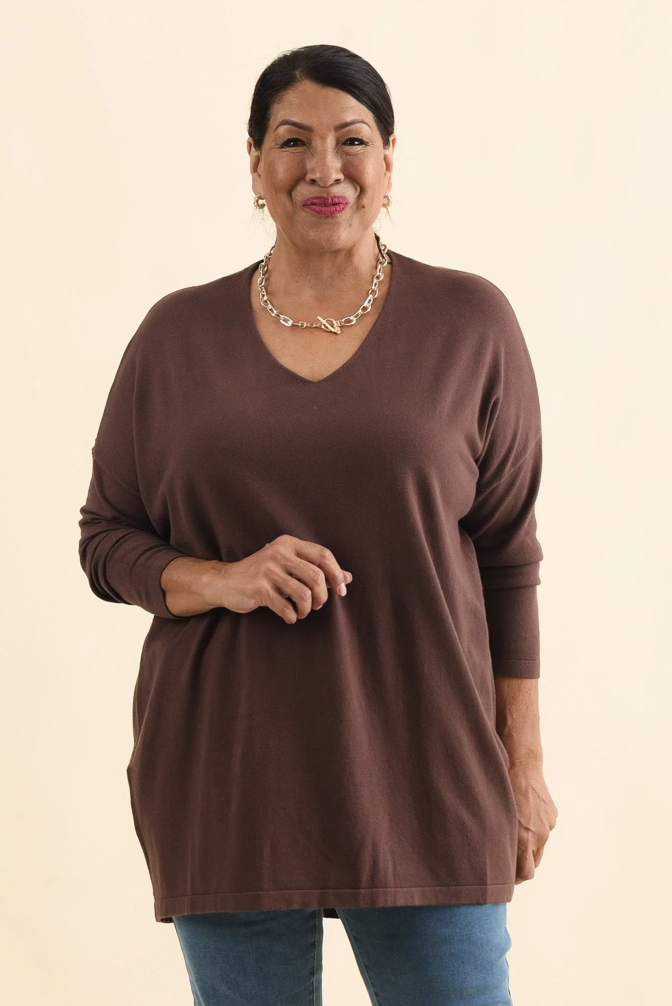 Piper Brown V Neck Knit Jumper - Image 8