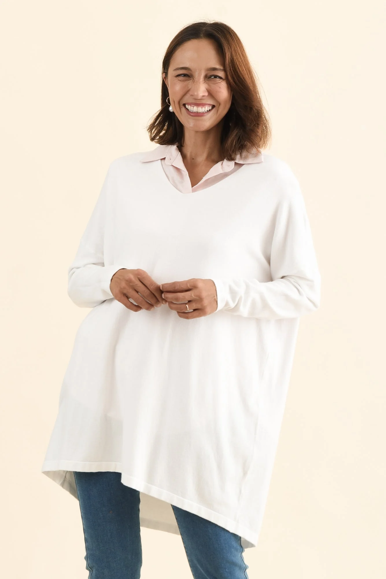 Piper White V Neck Knit Jumper - Image 2