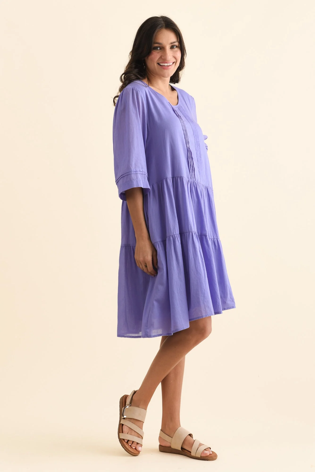 Portia Purple Cotton Asymmetrical Dress - Image 4