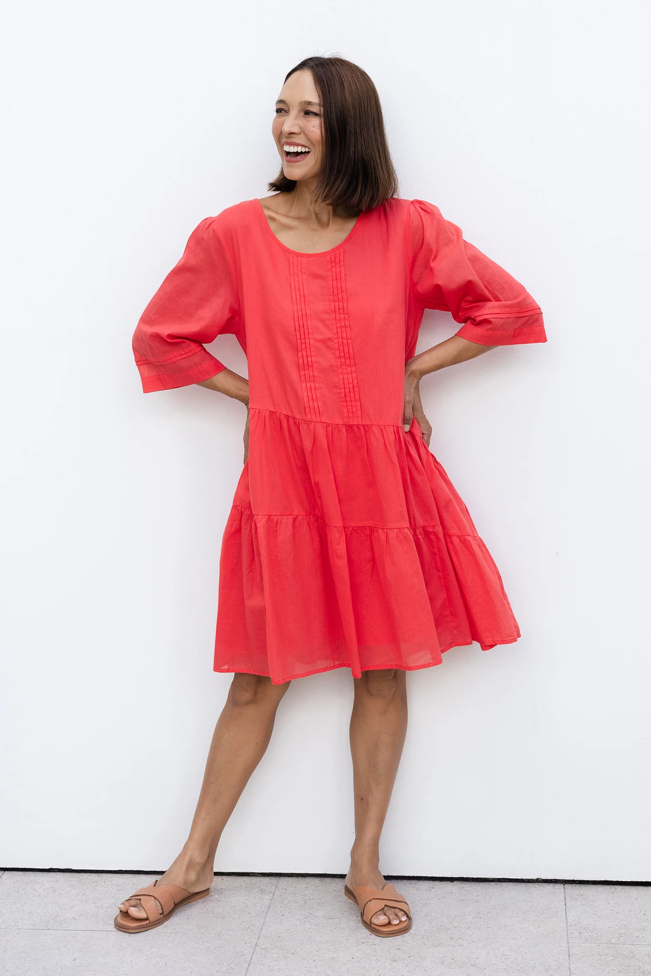 Portia Red Cotton Asymmetrical Dress