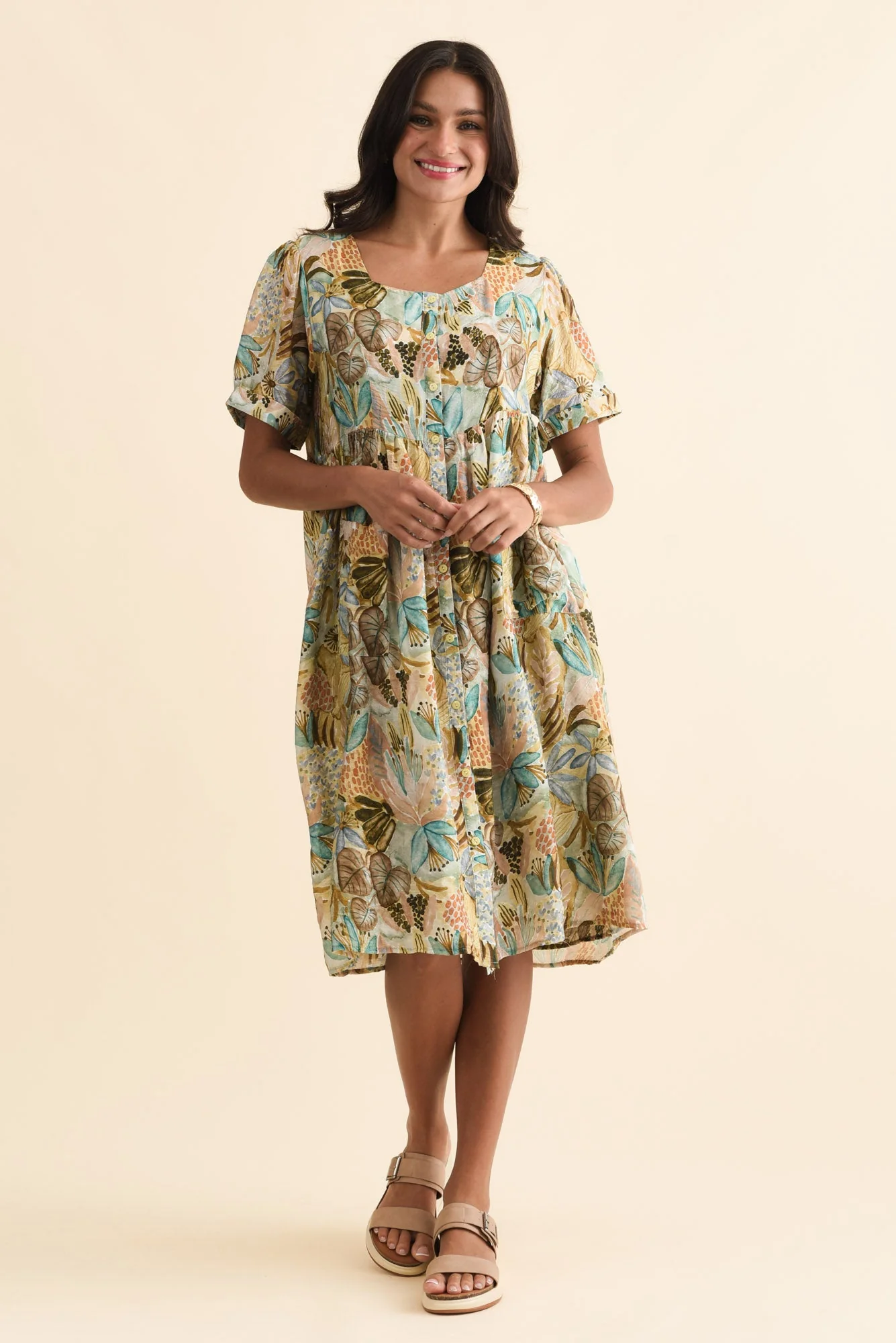 Rayna Brown Garden Button Dress - Image 3