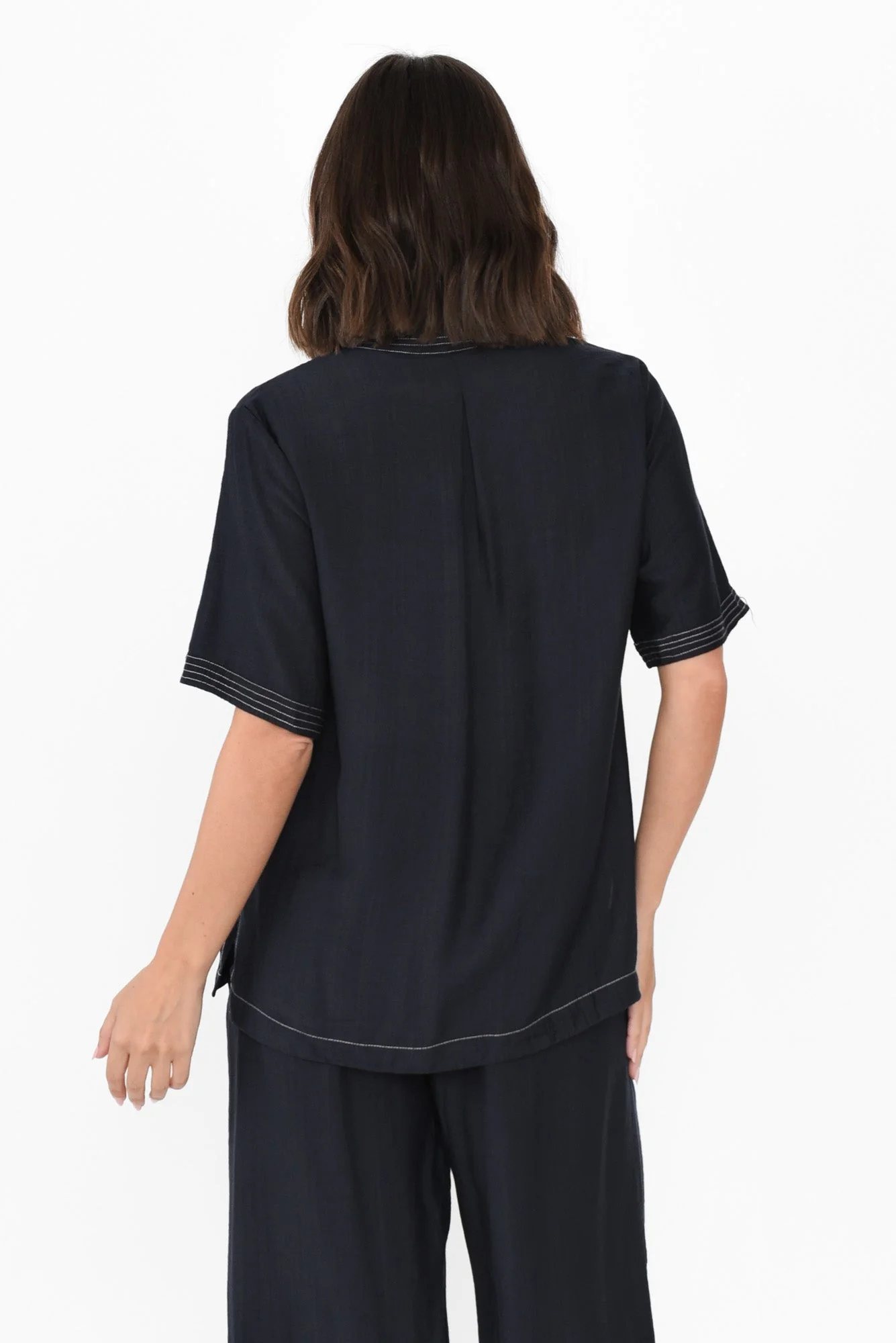 Rhianna Navy Contrast Collared Top - Image 4