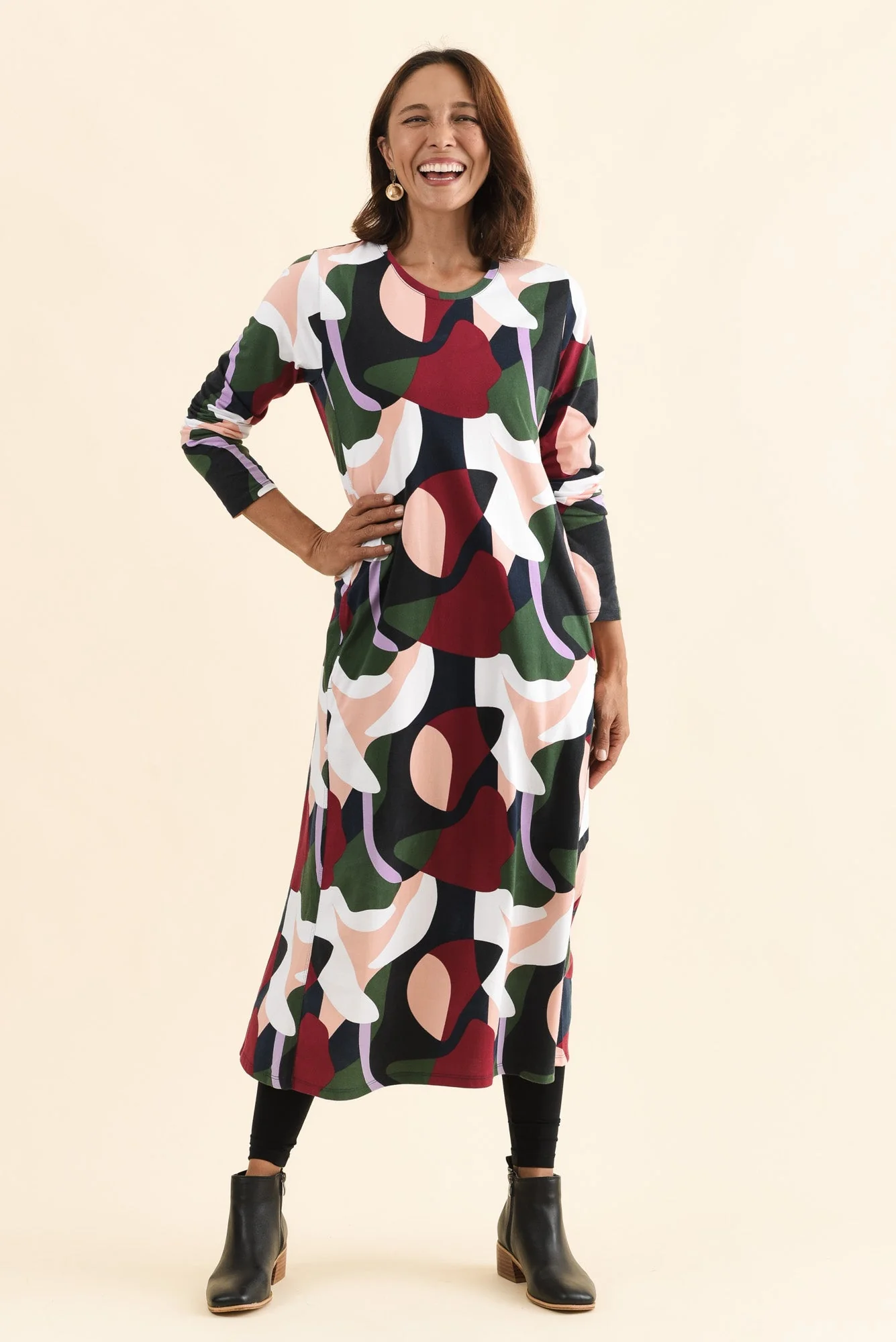 Ronja Red Abstract Cotton Pocket Dress - Image 7