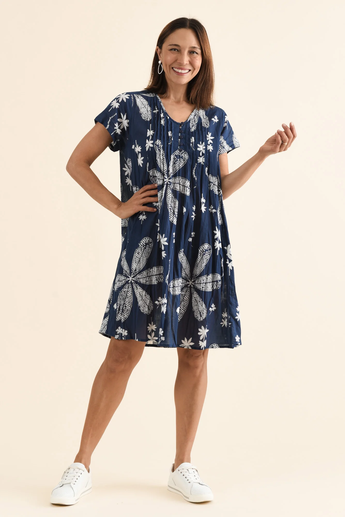 Sabina Navy Flower Crinkle Cotton Dress - Image 6