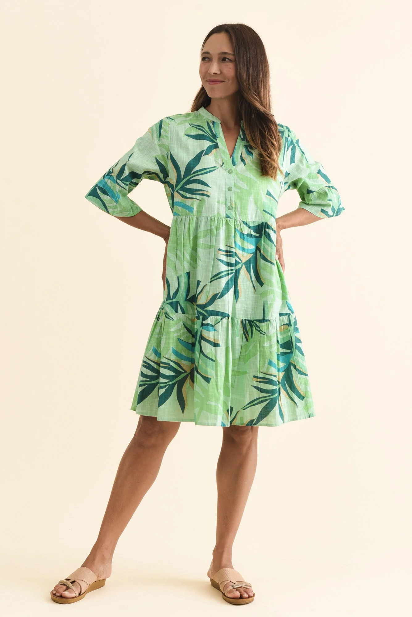 Senna Green Leaf Cotton Dress - Image 7