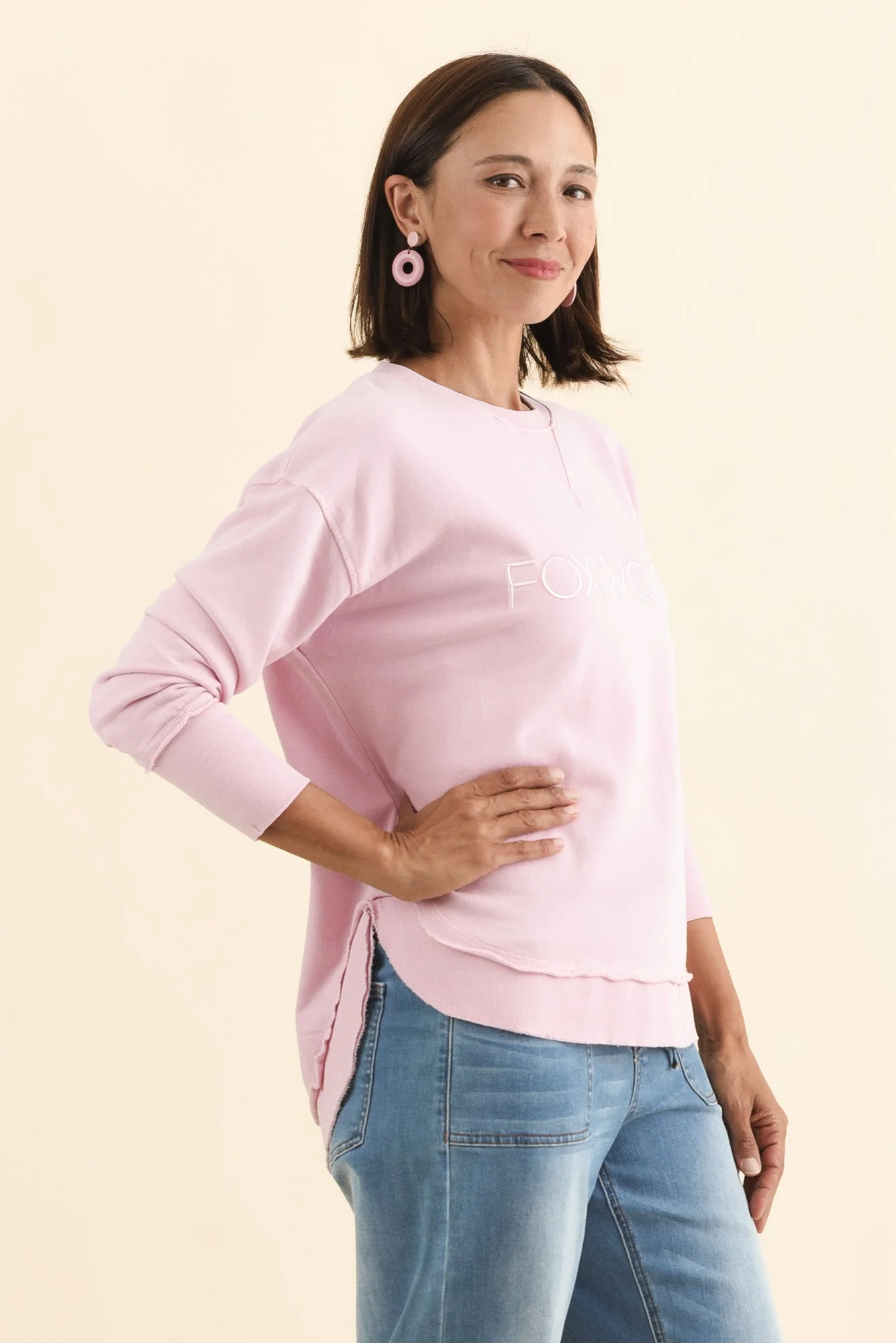 Simplified Blush Cotton Crewneck Sweatshirt - Image 3