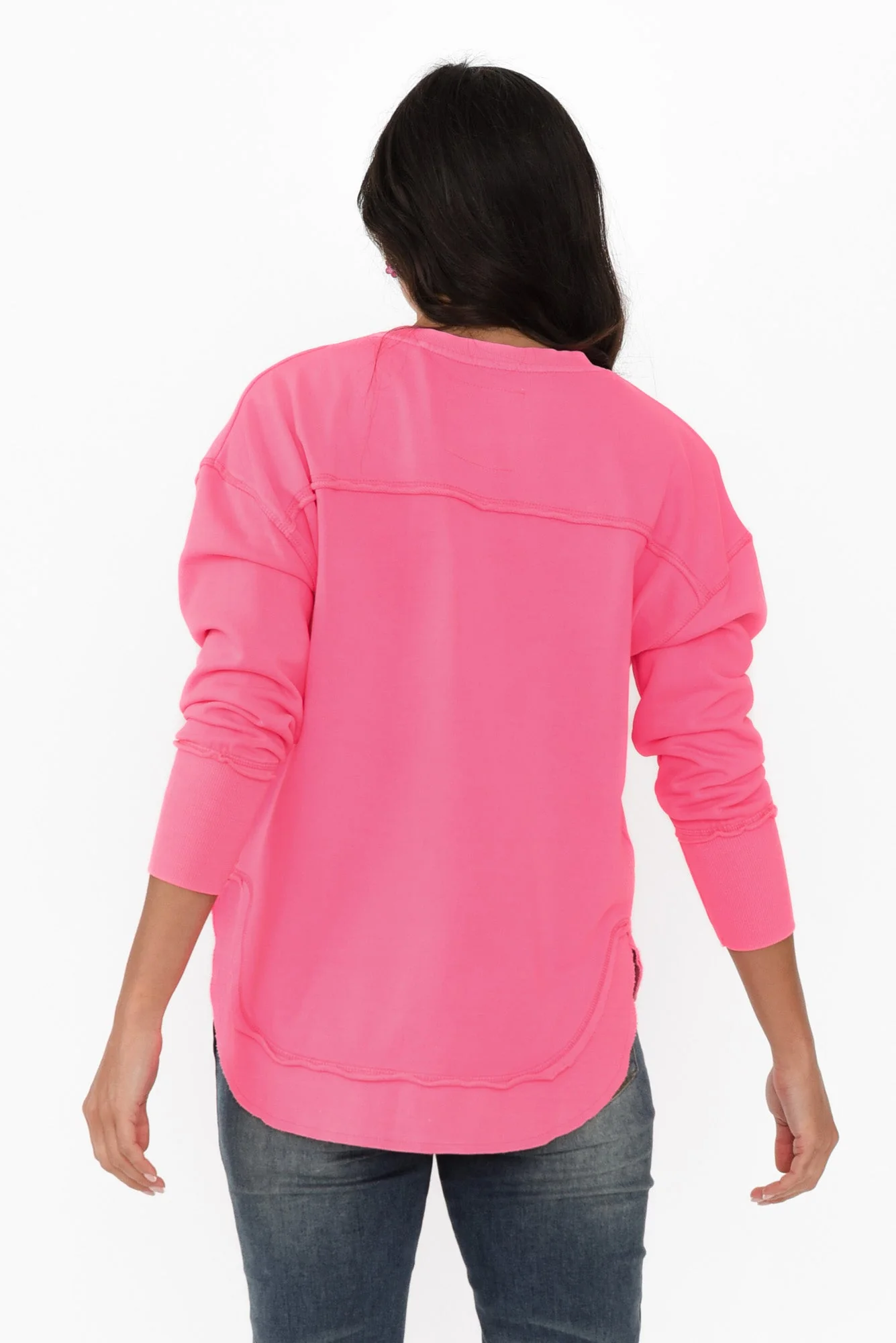 Simplified Bright Pink Cotton Crewneck Sweatshirt - Image 5