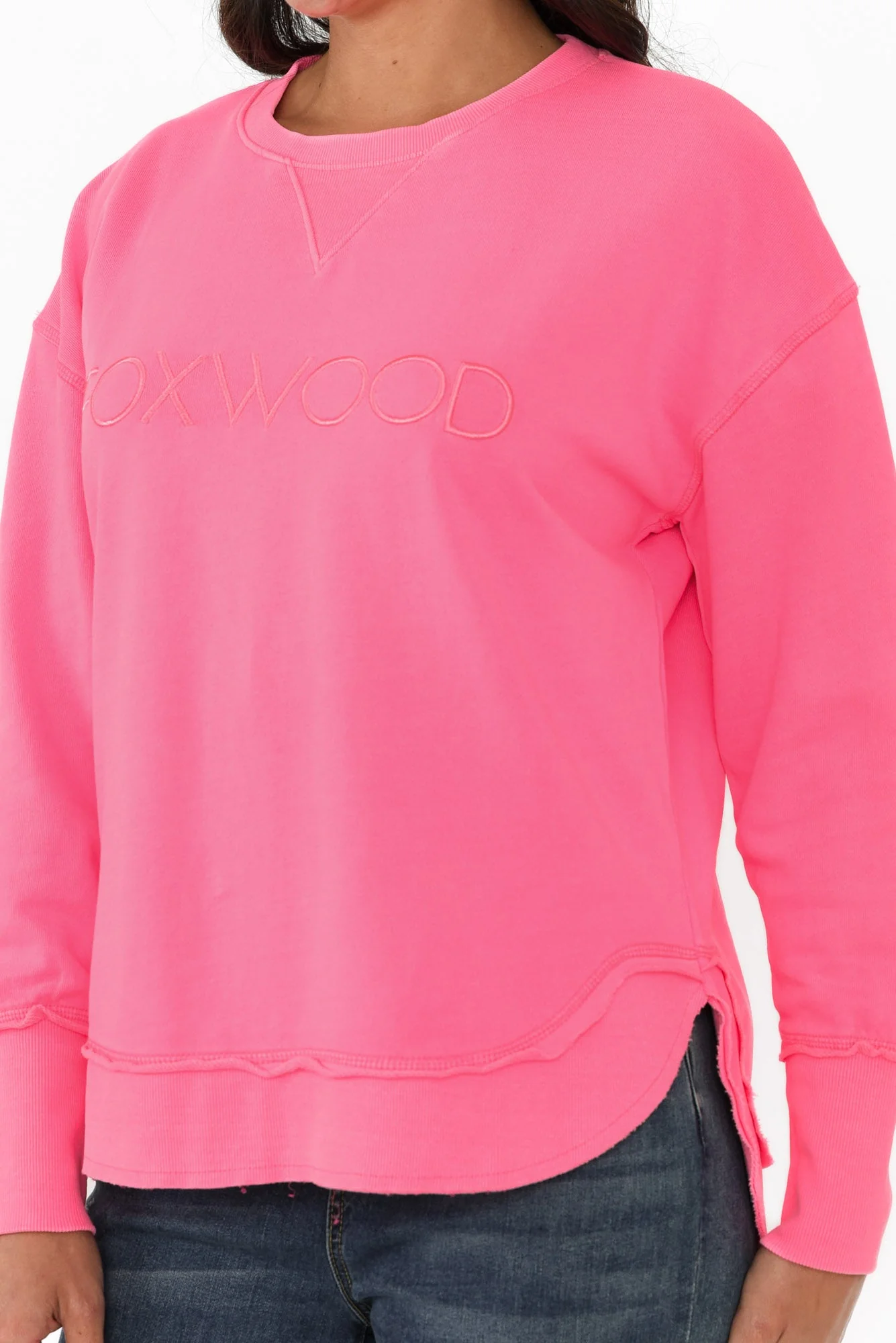 Simplified Bright Pink Cotton Crewneck Sweatshirt - Image 6