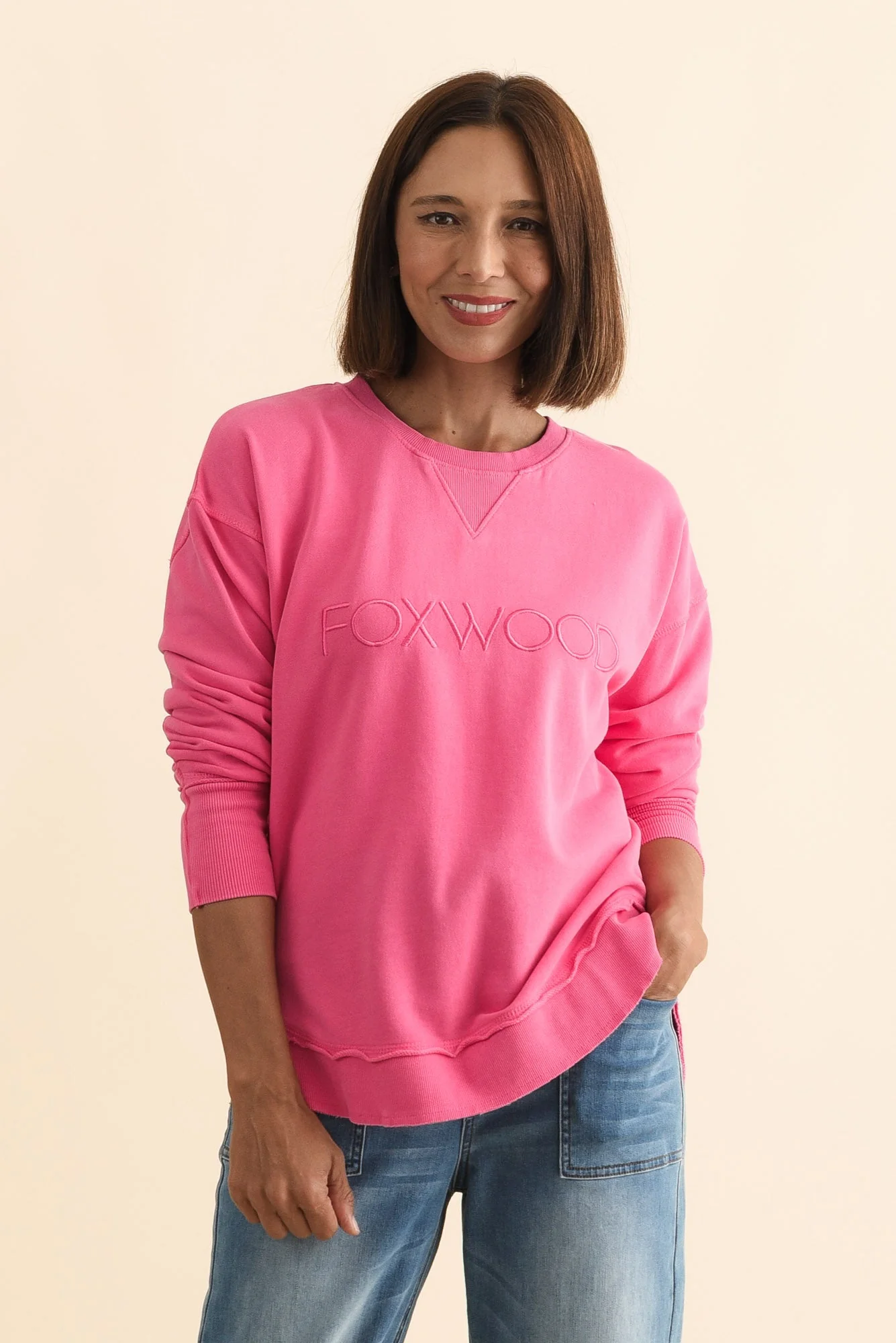 Simplified Pink Cotton Crewneck Sweatshirt - Image 2