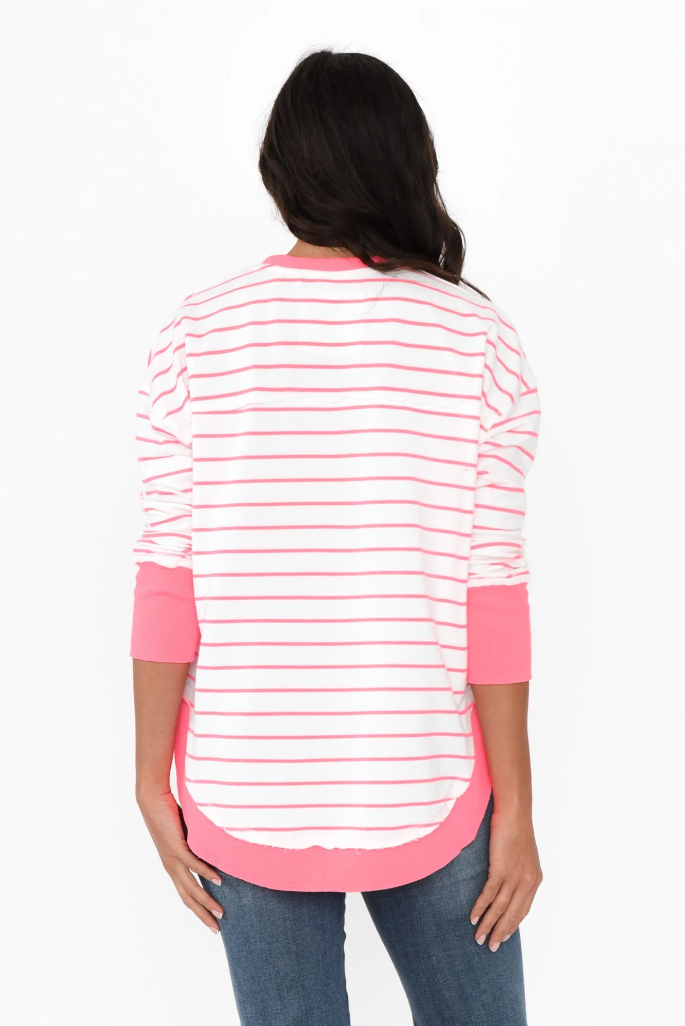 Simplified Pink Stripe Cotton Crewneck Sweatshirt - Image 4