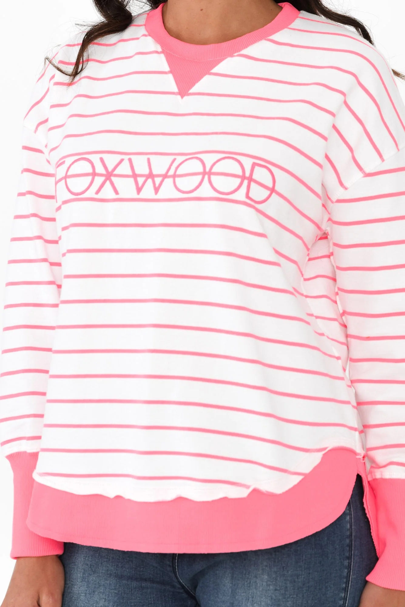 Simplified Pink Stripe Cotton Crewneck Sweatshirt - Image 5