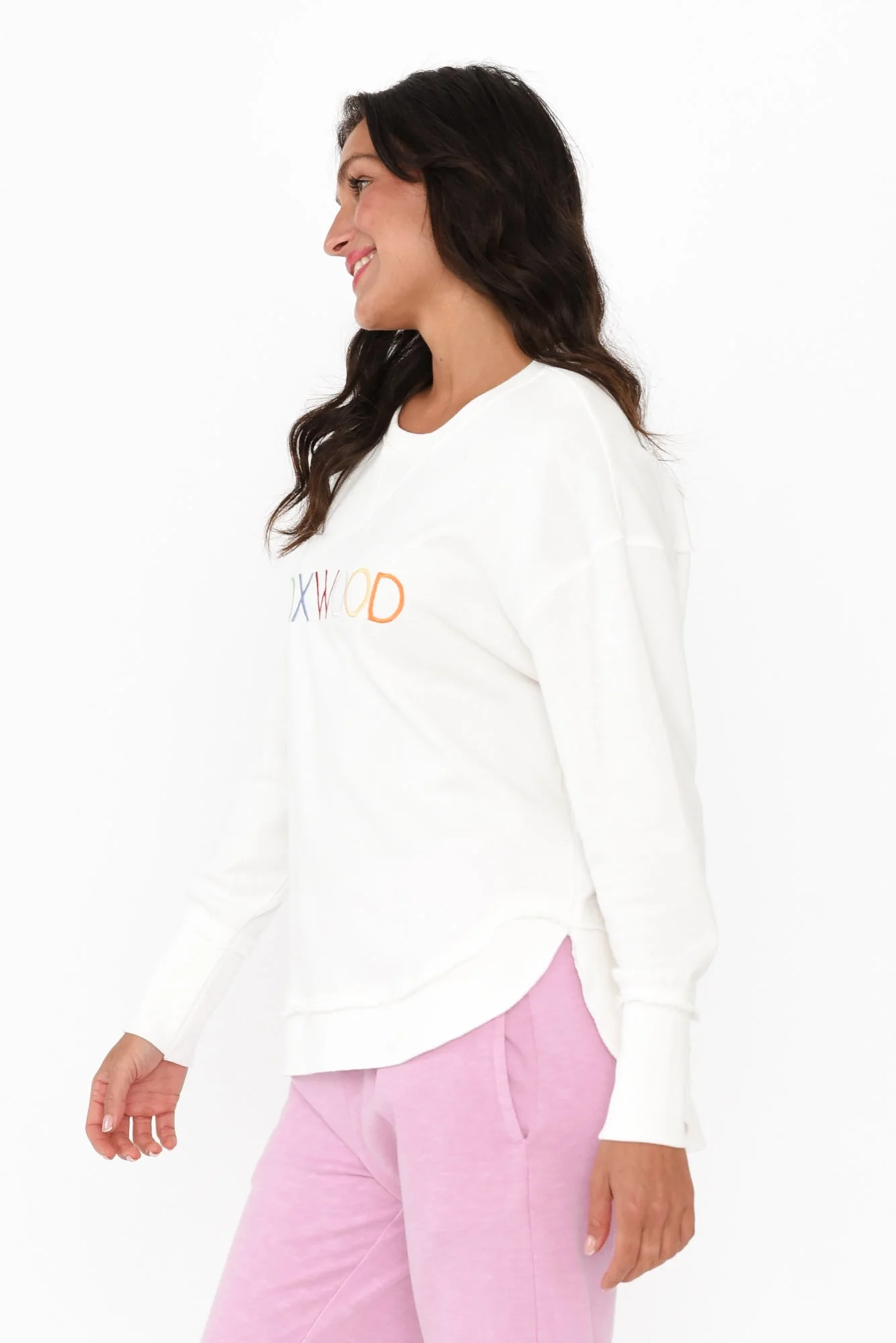 Simplified White Confetti Cotton Crewneck Sweatshirt - Image 4