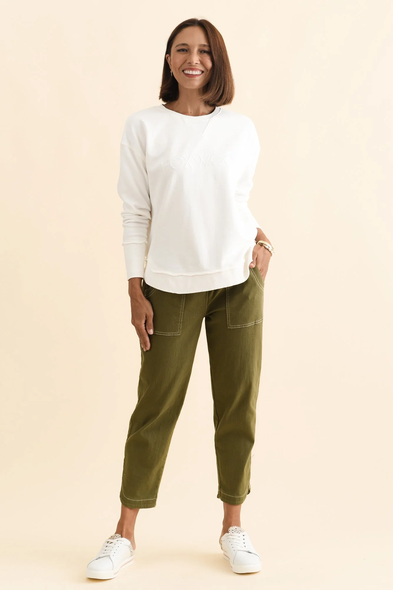 Simplified White Cotton Crewneck Sweatshirt - Image 4