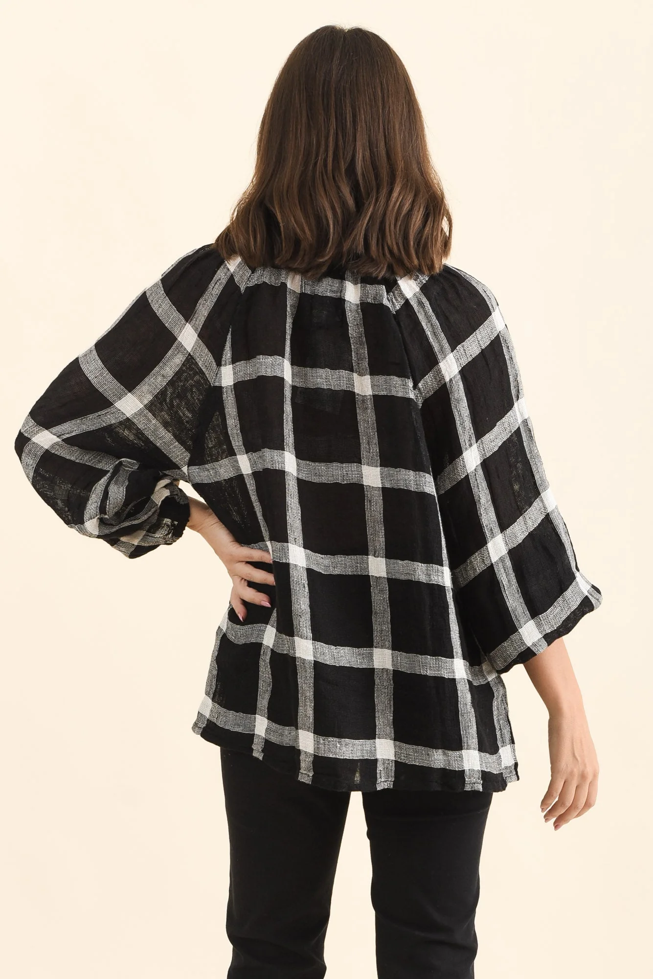 Sussana Black Check Linen Tie Top - Image 4