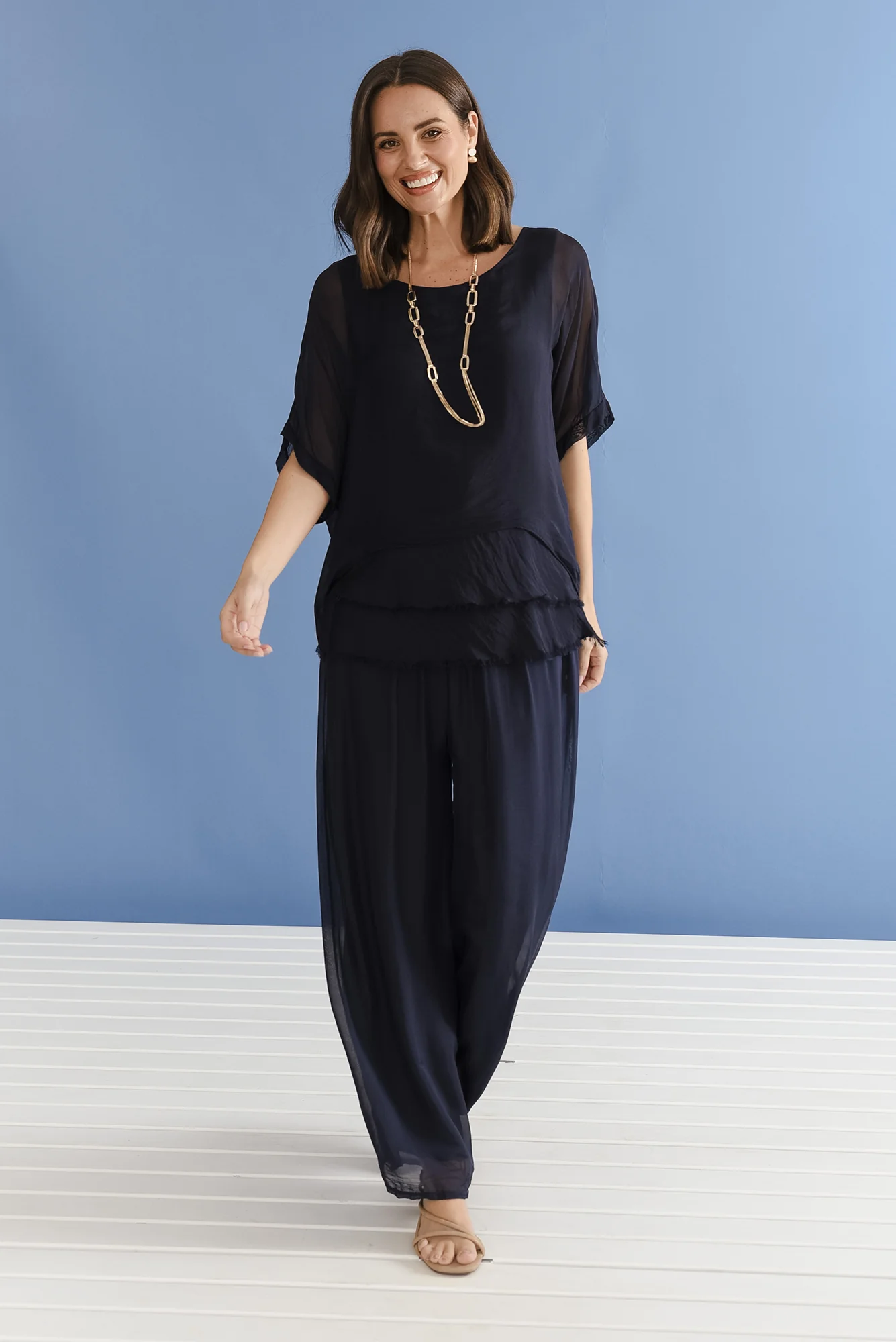 Talia Navy Silk Layer Top - Image 13