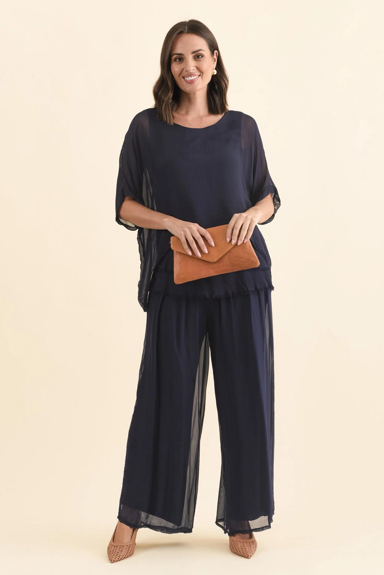 Talia Navy Silk Layer Top - Image 3