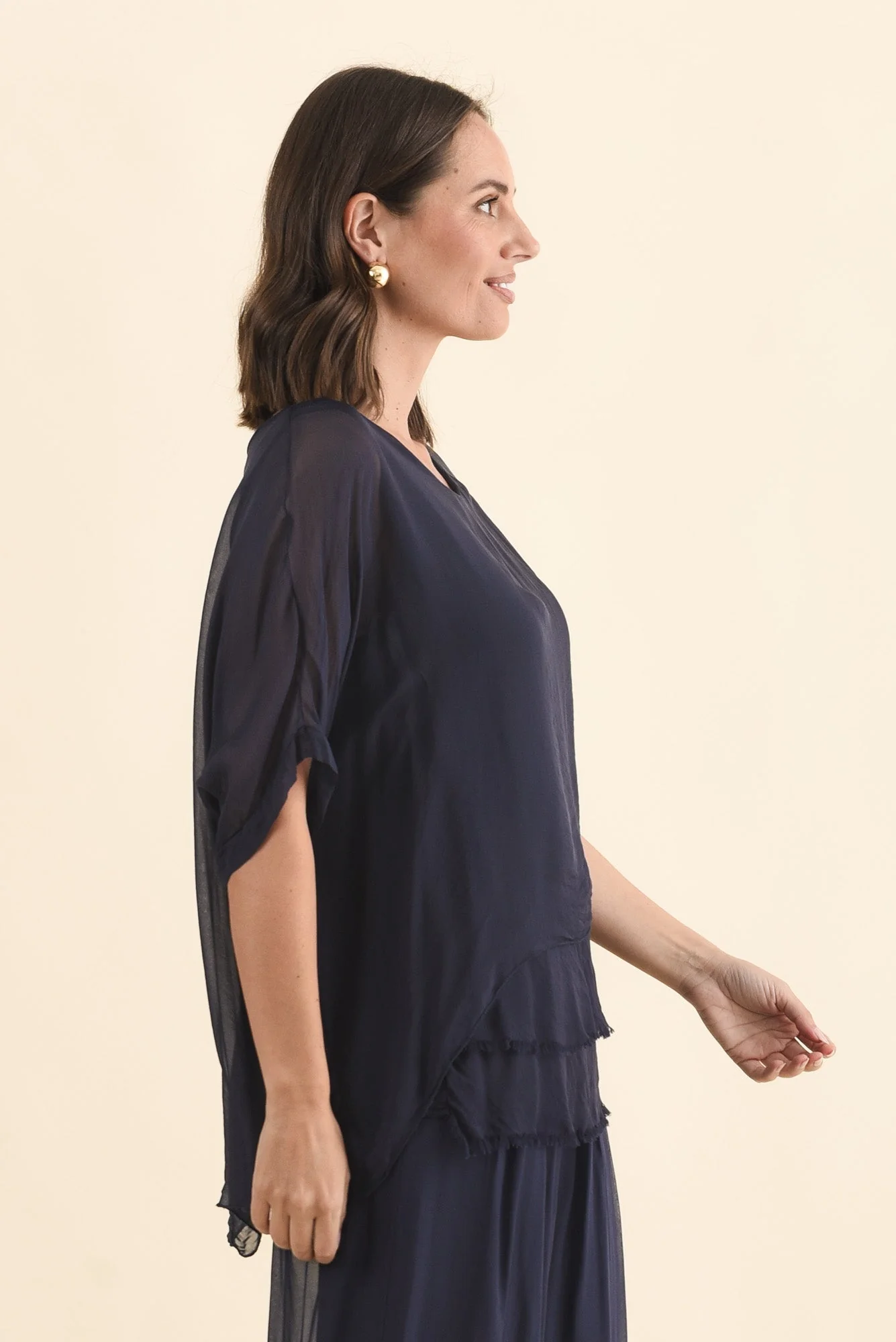 Talia Navy Silk Layer Top - Image 4