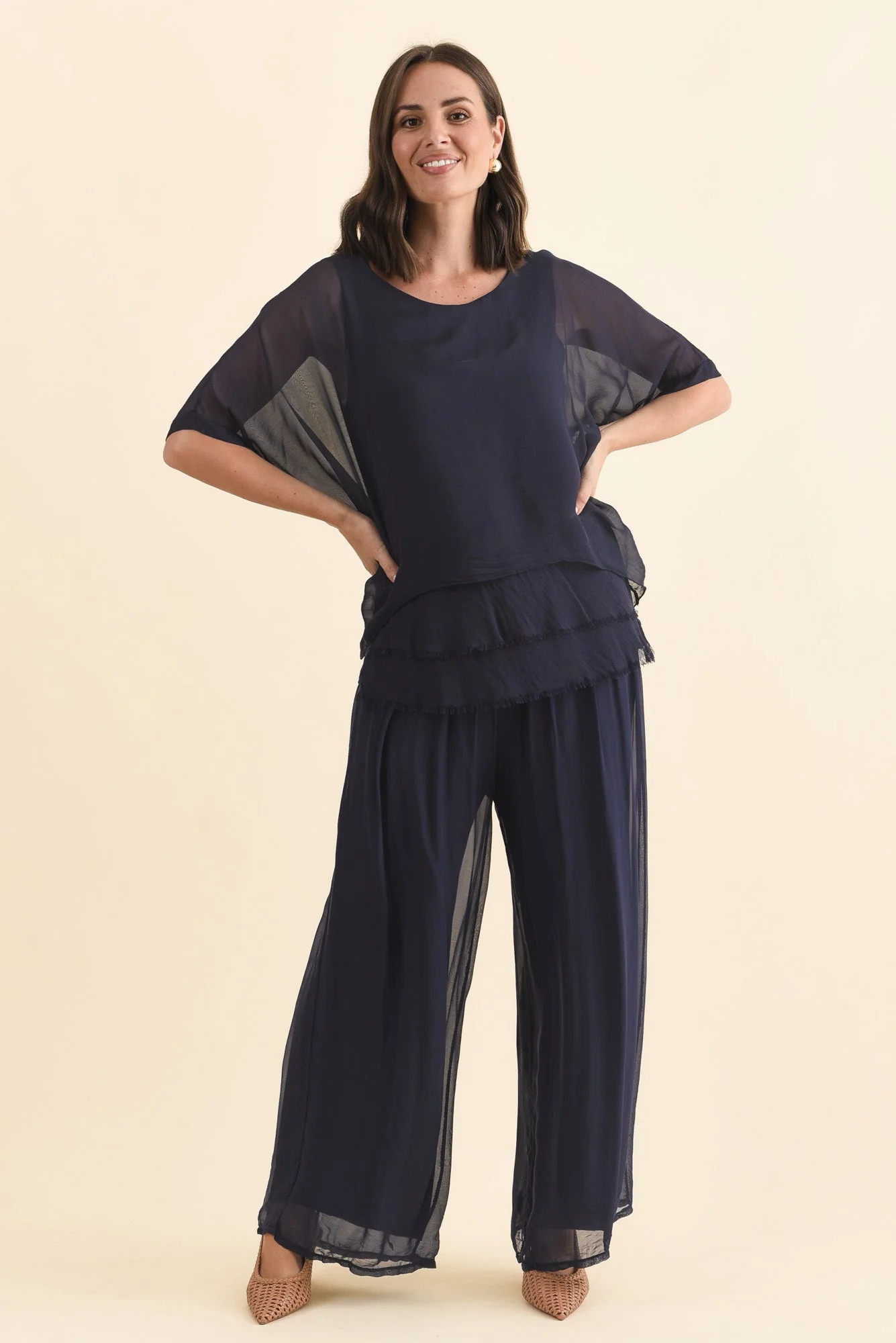 Talia Navy Silk Layer Top - Image 7