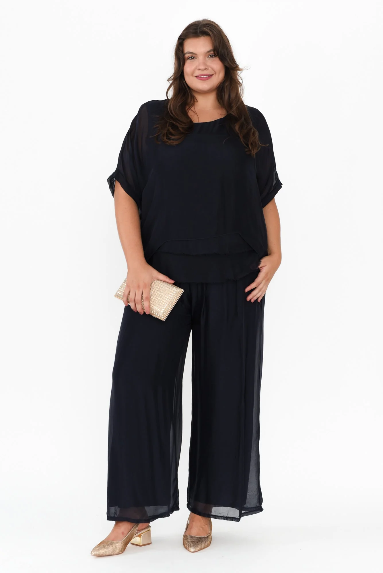 Talia Navy Silk Layer Top - Image 9