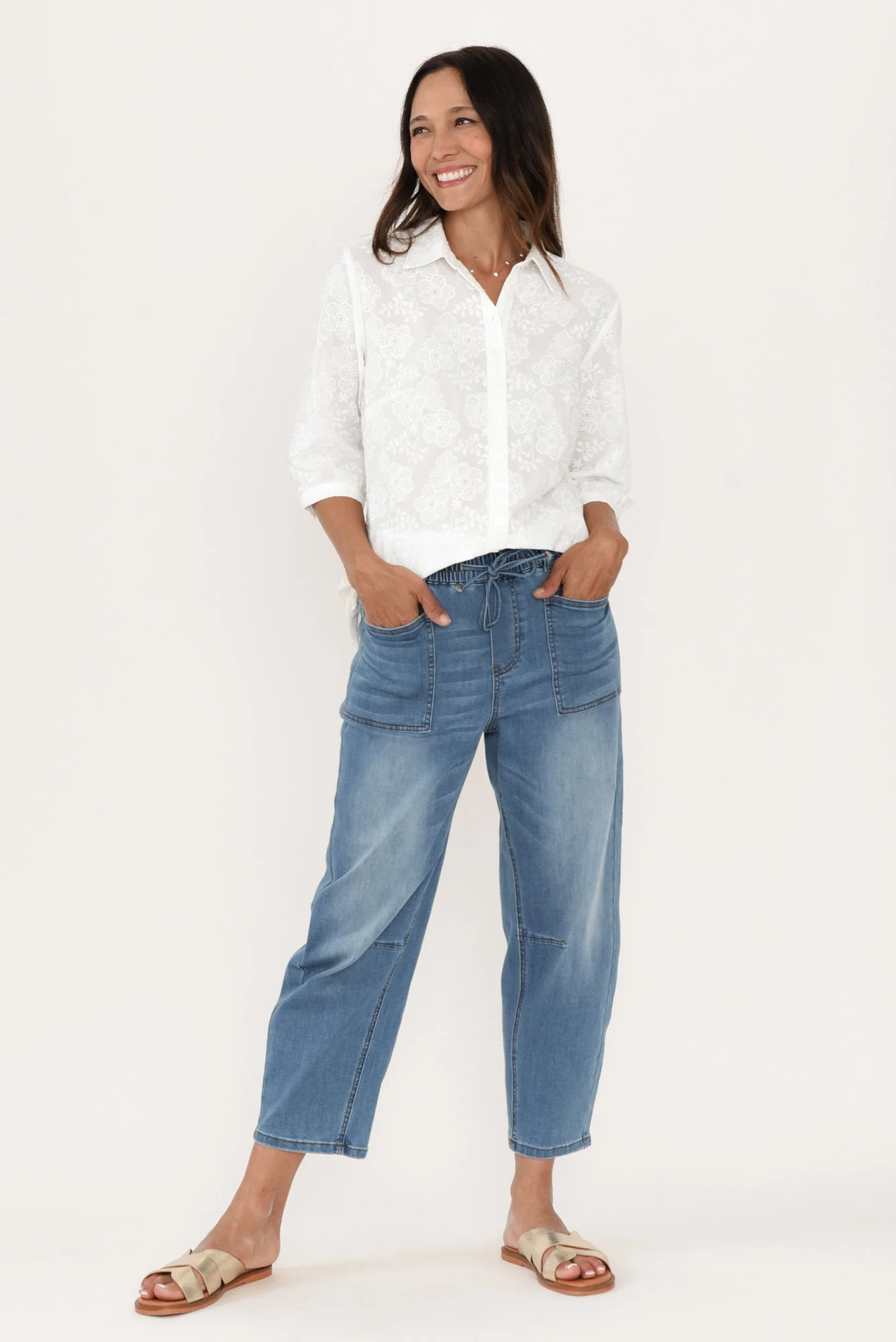 Thea White Flower Embroidered Cotton Shirt - Image 2