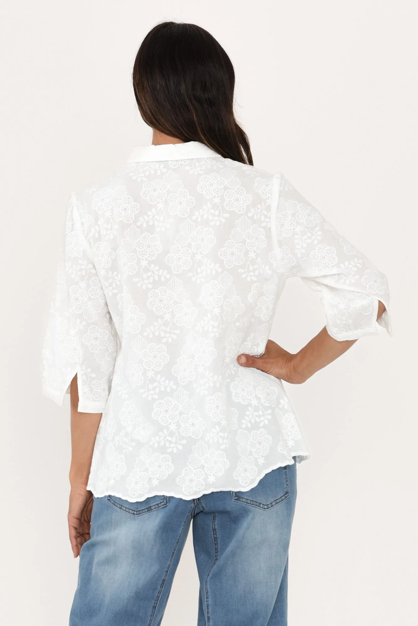Thea White Flower Embroidered Cotton Shirt - Image 4