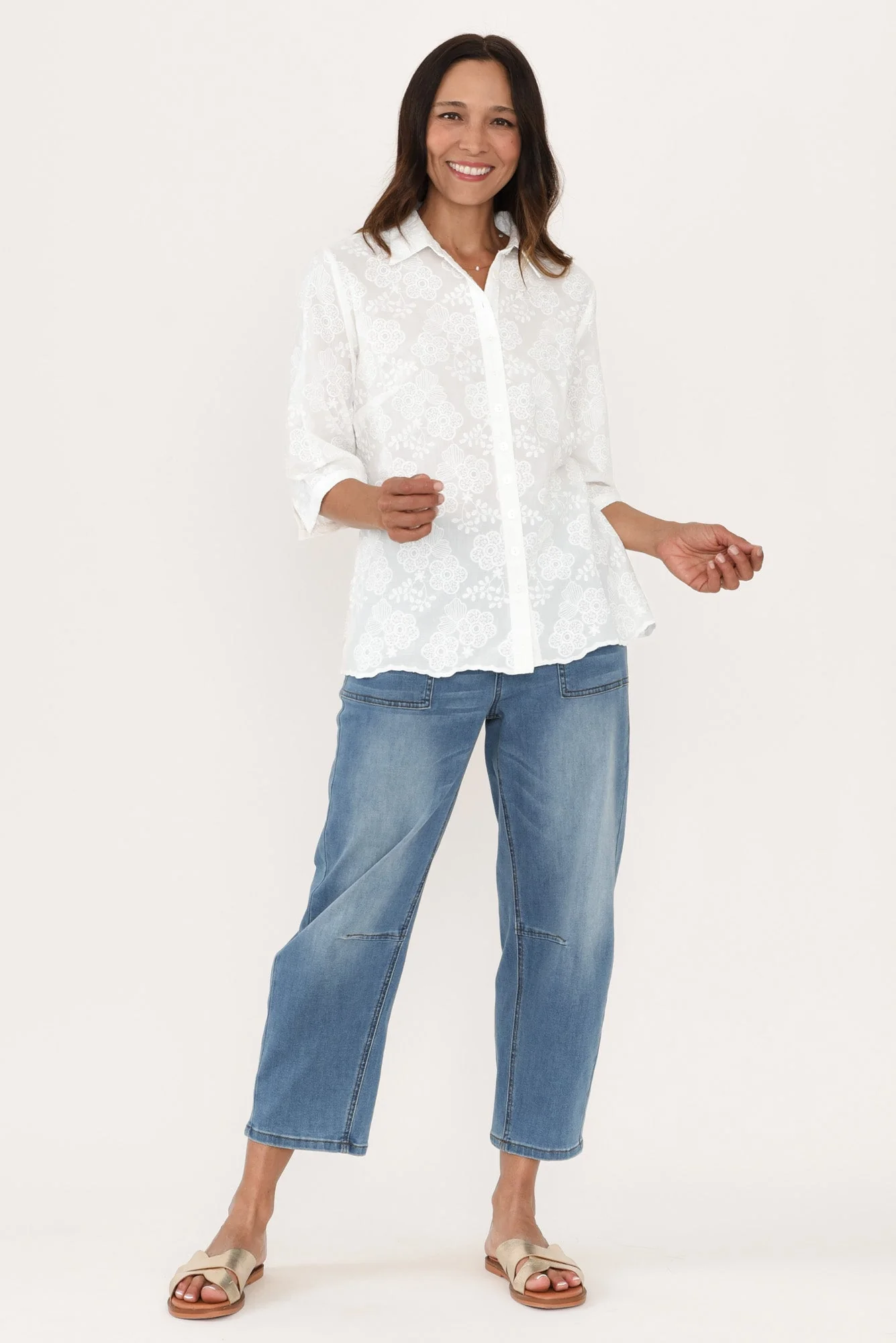 Thea White Flower Embroidered Cotton Shirt - Image 6