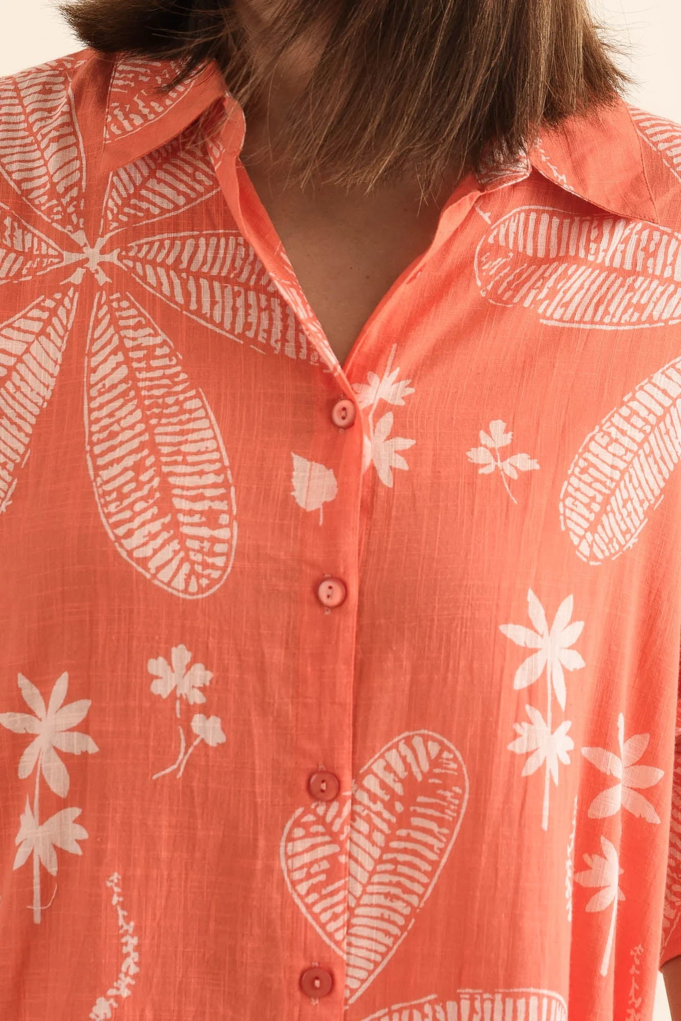 Tricia Peach Flower Cotton Shirt Dress - Image 5