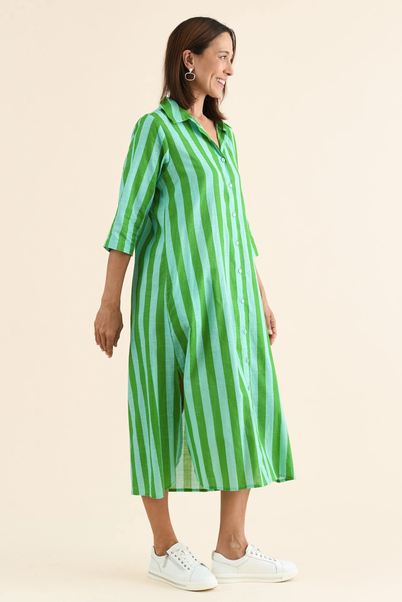 Tricia Turquoise Stripe Cotton Shirt Dress - Image 3