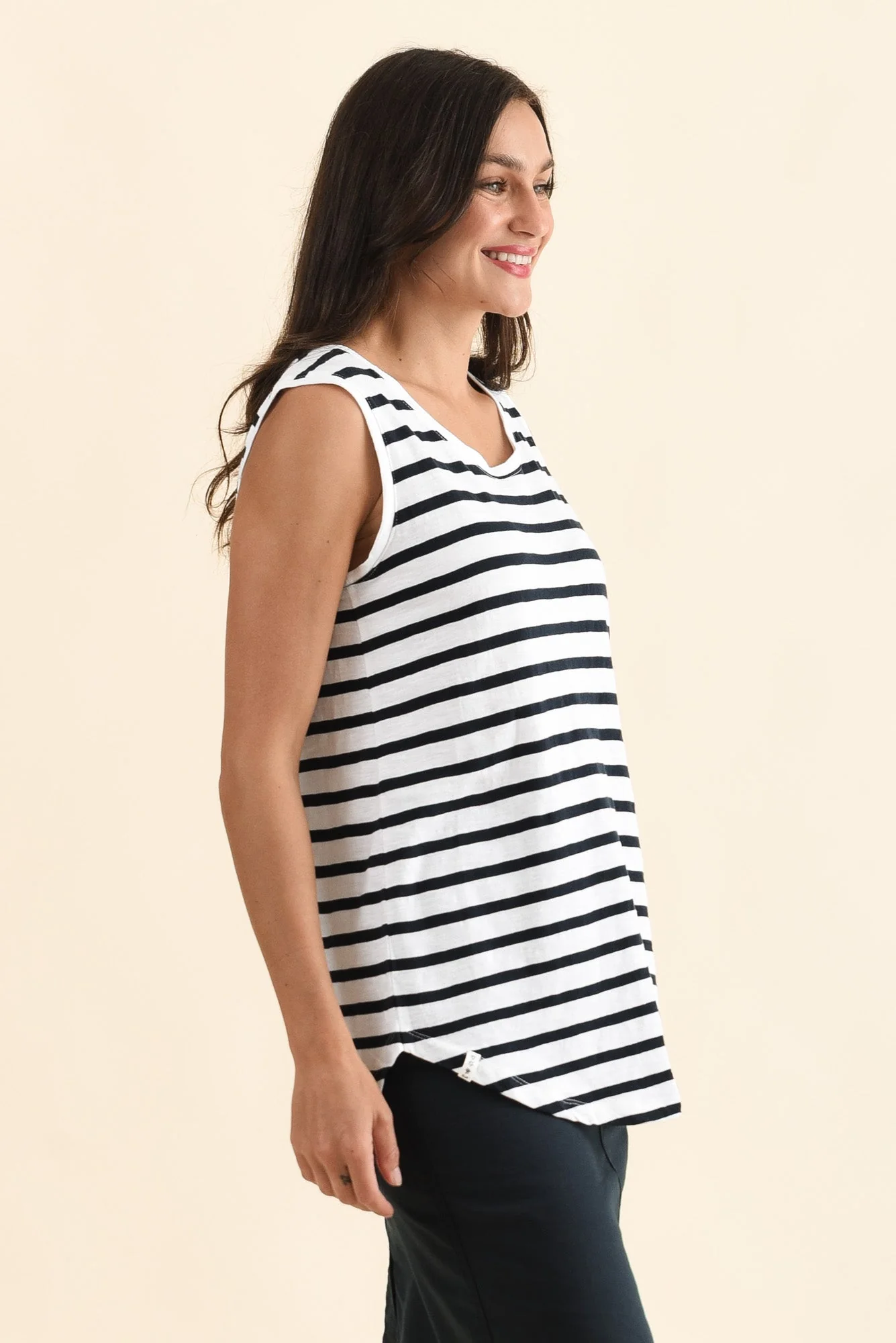 White Stripe Cotton Scoop Tank - Image 4