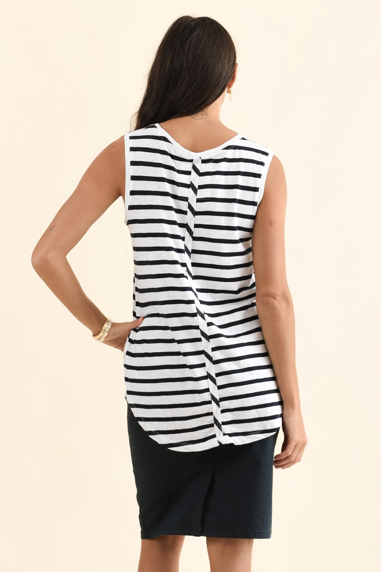White Stripe Cotton Scoop Tank - Image 5