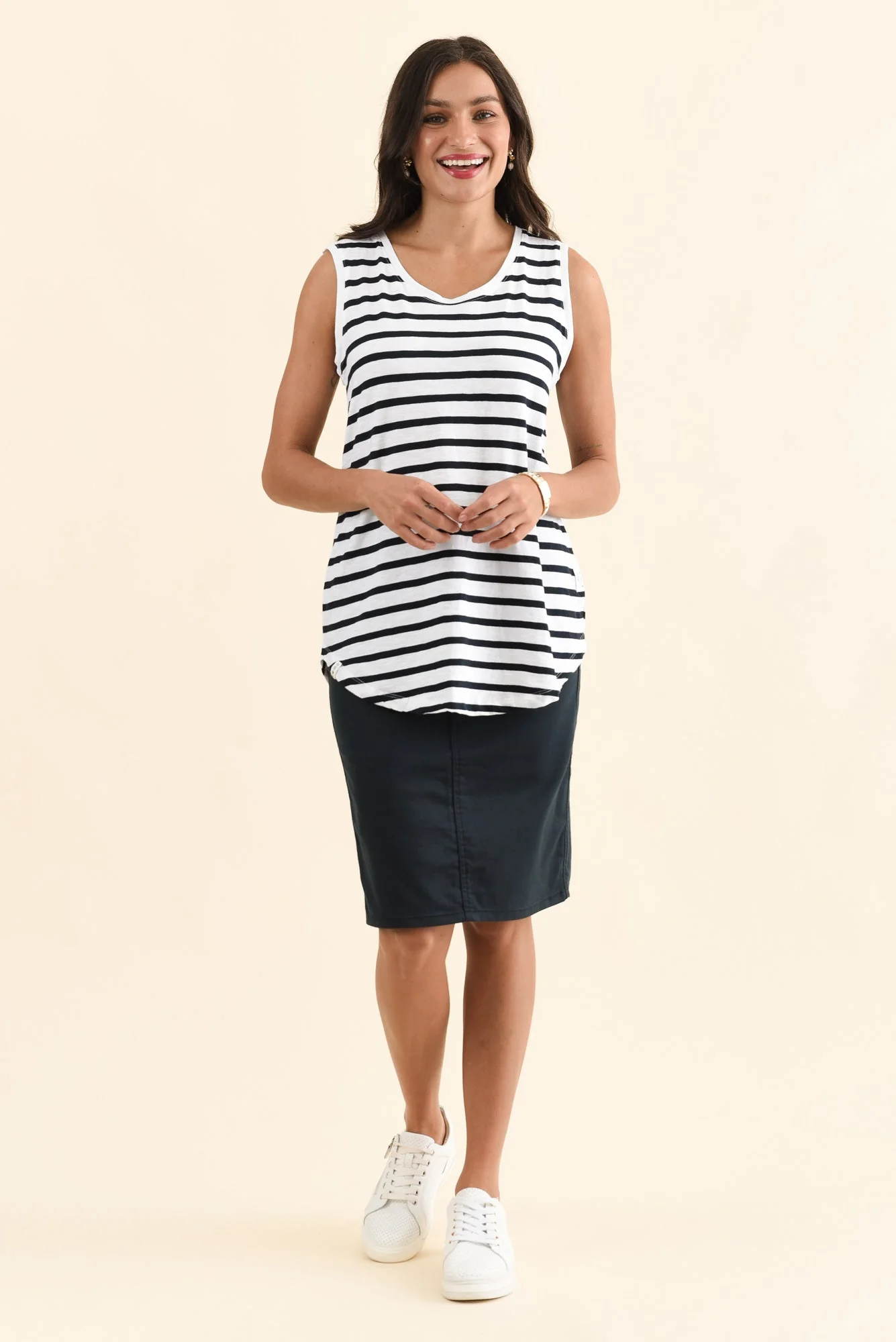 White Stripe Cotton Scoop Tank - Image 7
