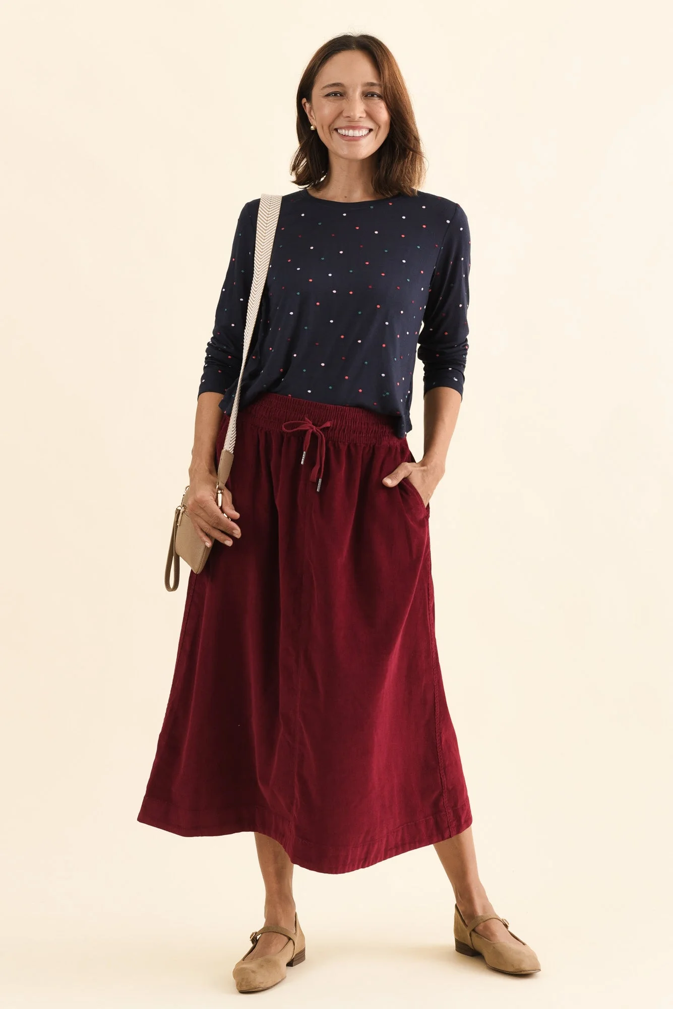 Winnie Burgundy Corduroy Cotton Skirt - Image 2
