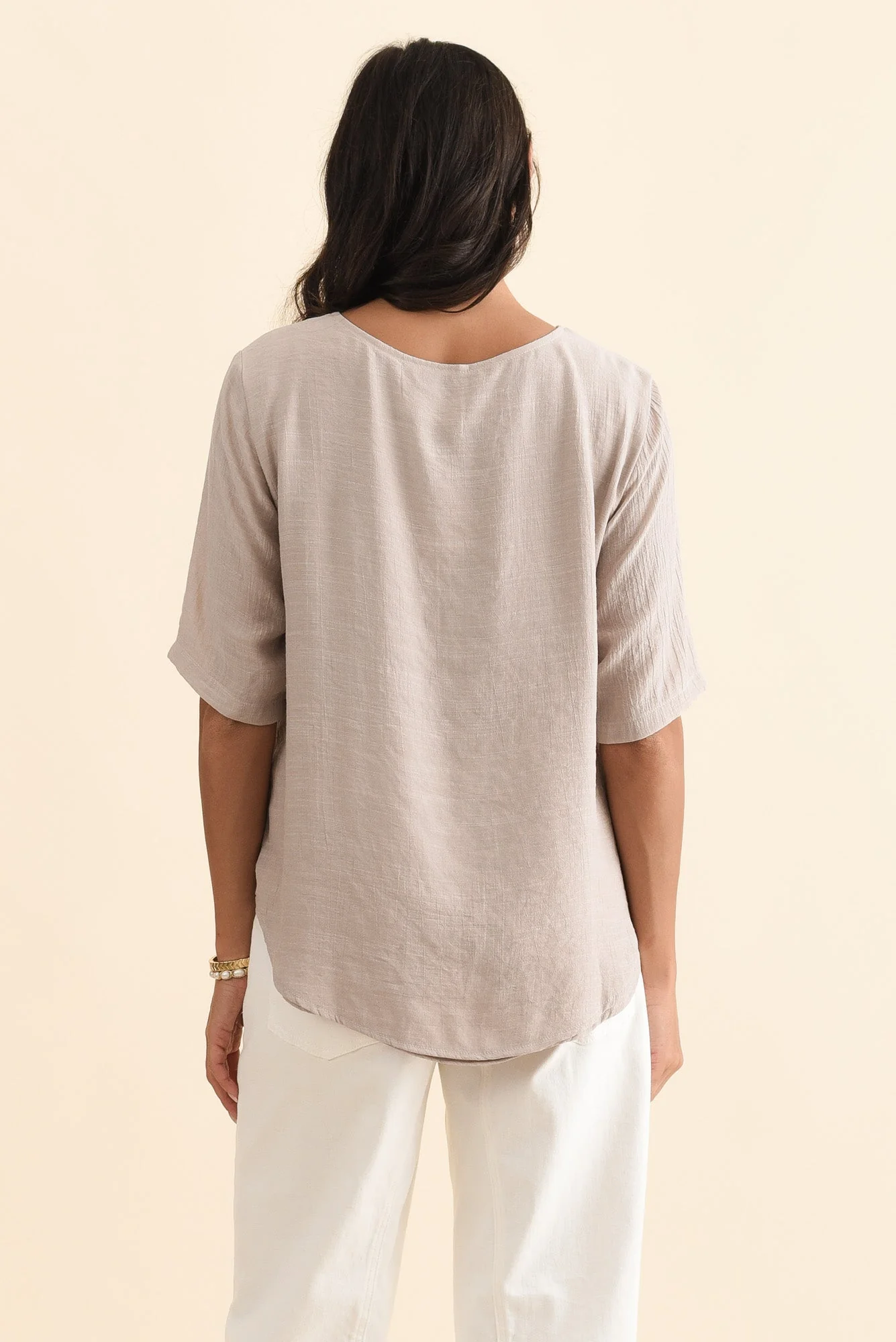 Yasmin Beige Layered Button Top - Image 5
