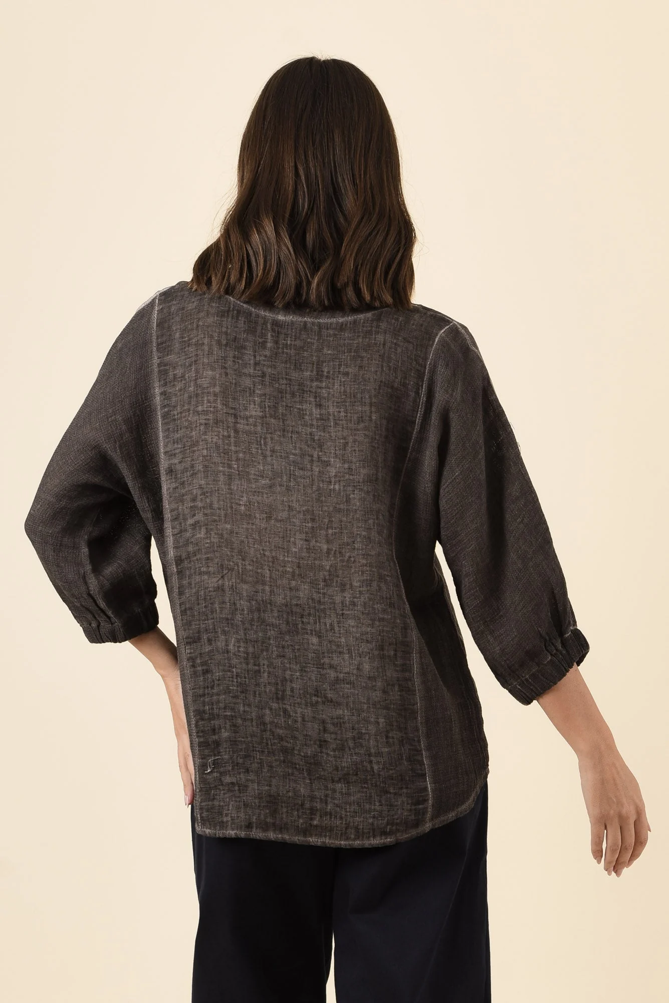 Ziola Mocha Linen Cotton Sleeved Top - Image 4
