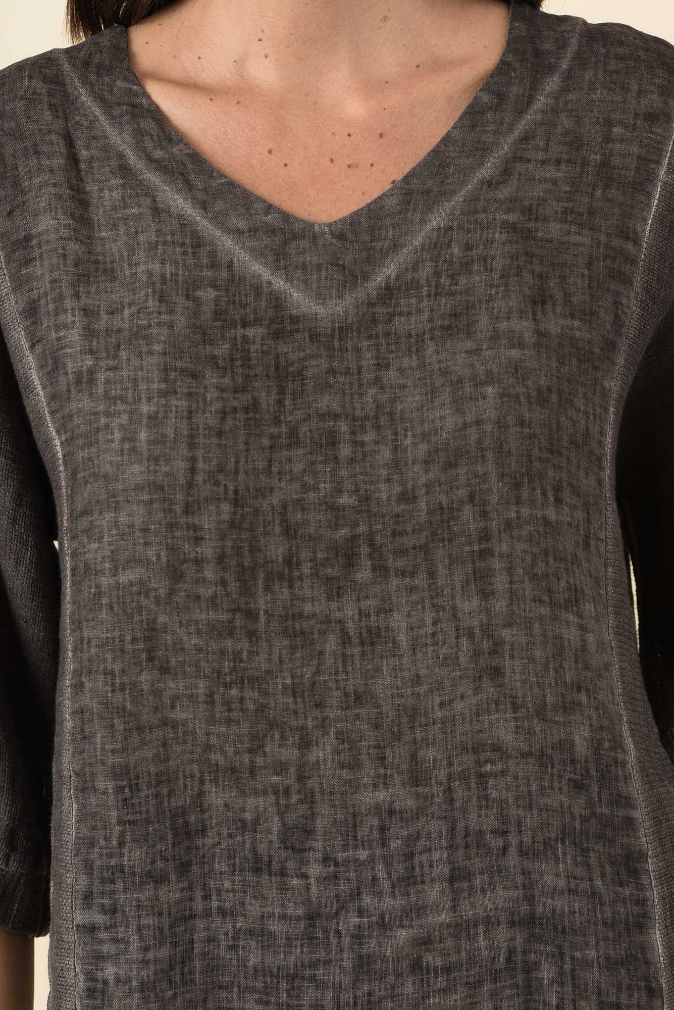 Ziola Mocha Linen Cotton Sleeved Top - Image 5