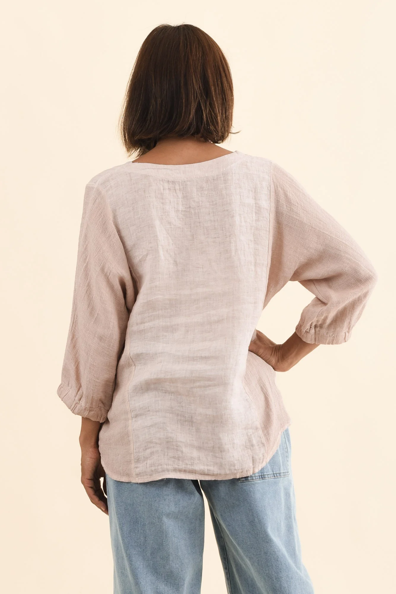 Ziola Pink Linen Cotton Sleeved Top - Image 5