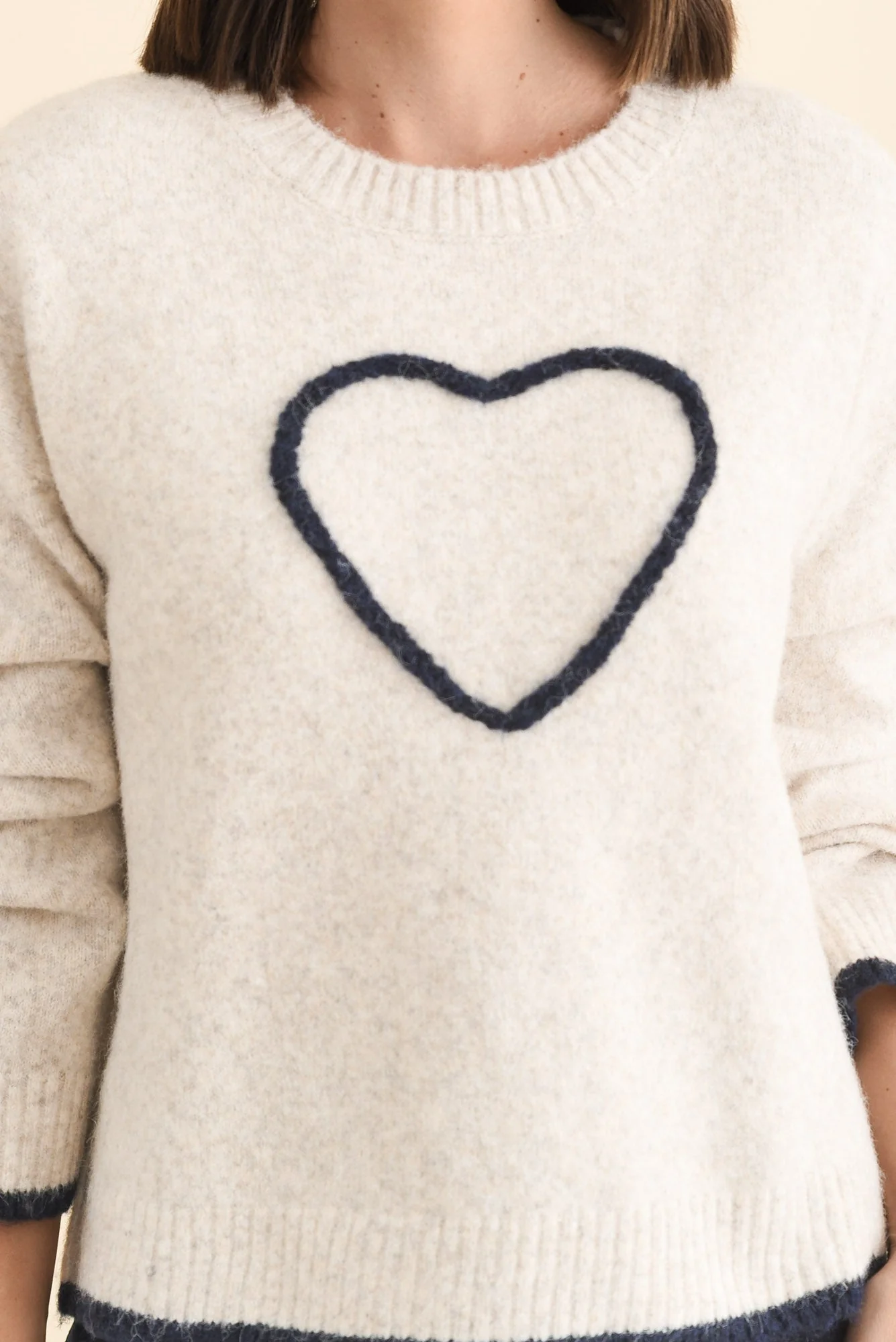 Zoe Beige Heart Knit Jumper - Image 5